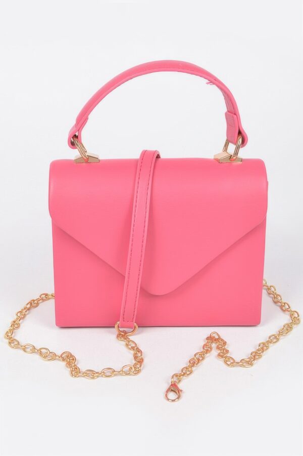 Faux Leather Handle Clutch with Gold-Chain Accent