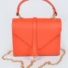 Faux Leather Handle Clutch with Gold-Chain Accent