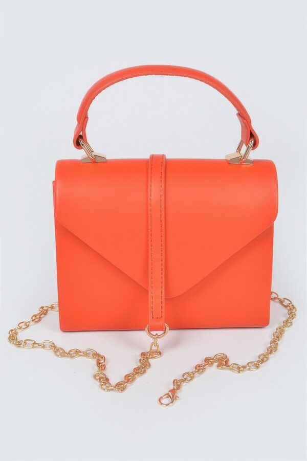 Faux Leather Handle Clutch with Gold-Chain Accent