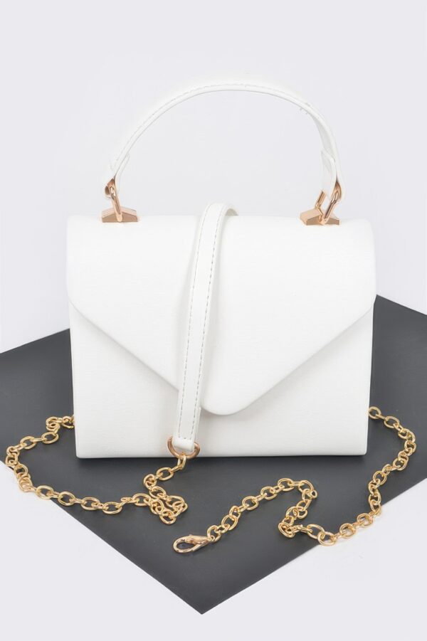 Faux Leather Handle Clutch with Gold-Chain Accent