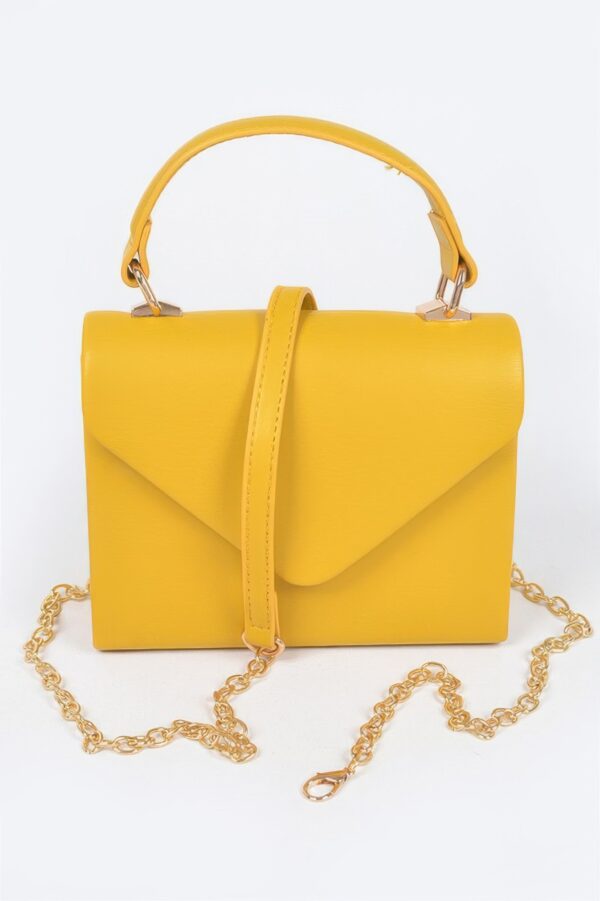 Faux Leather Handle Clutch with Gold-Chain Accent