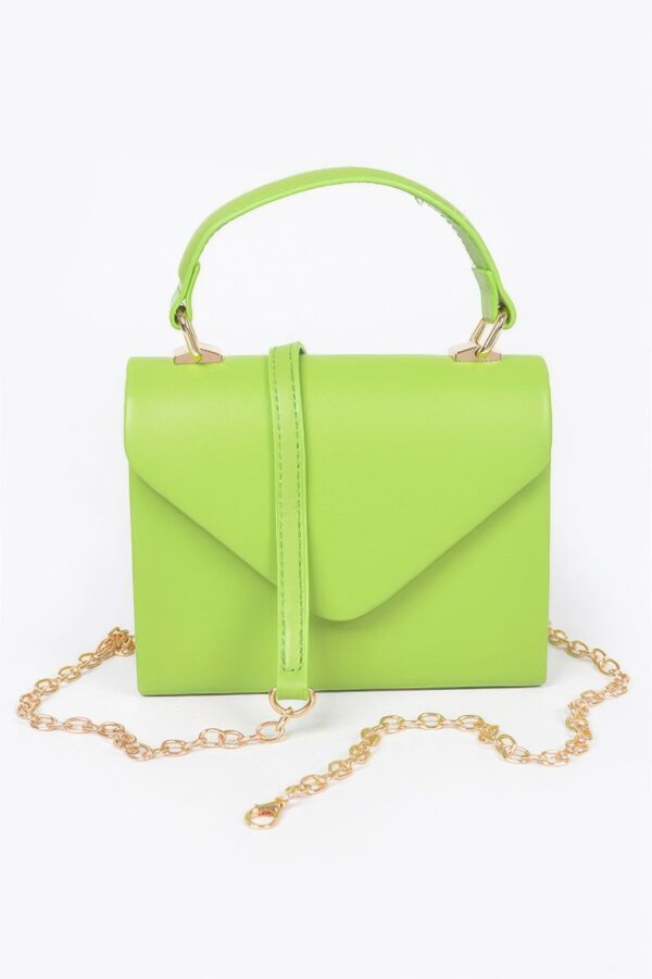 Faux Leather Handle Clutch with Gold-Chain Accent