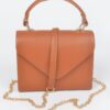 Faux Leather Handle Clutch with Gold-Chain Accent