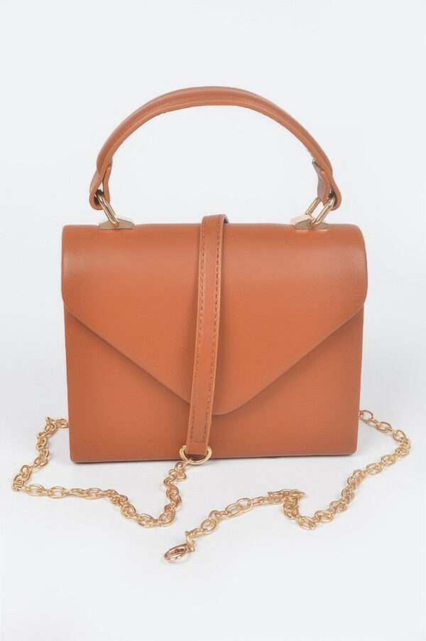 Faux Leather Handle Clutch with Gold-Chain Accent