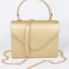 Faux Leather Handle Clutch with Gold-Chain Accent