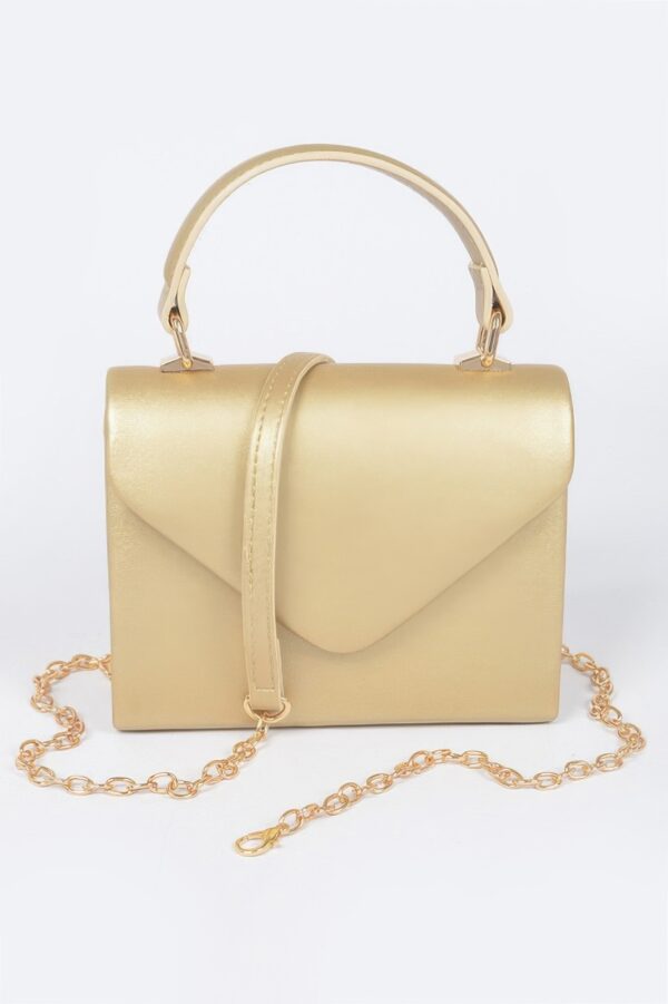 Faux Leather Handle Clutch with Gold-Chain Accent