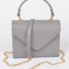 Faux Leather Handle Clutch with Gold-Chain Accent