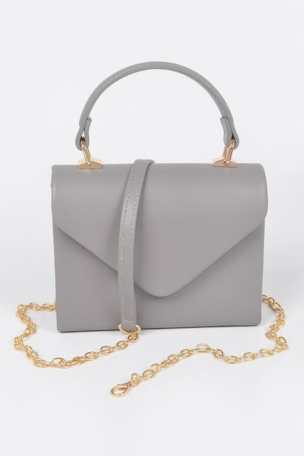 Faux Leather Handle Clutch with Gold-Chain Accent