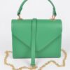 Faux Leather Handle Clutch with Gold-Chain Accent