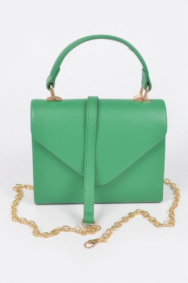 Faux Leather Handle Clutch with Gold-Chain Accent