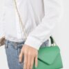 Faux Leather Handle Clutch with Gold-Chain Accent