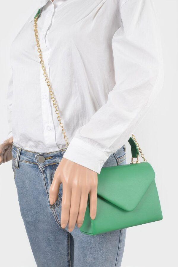 Faux Leather Handle Clutch with Gold-Chain Accent