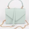 Faux Leather Handle Clutch with Gold-Chain Accent