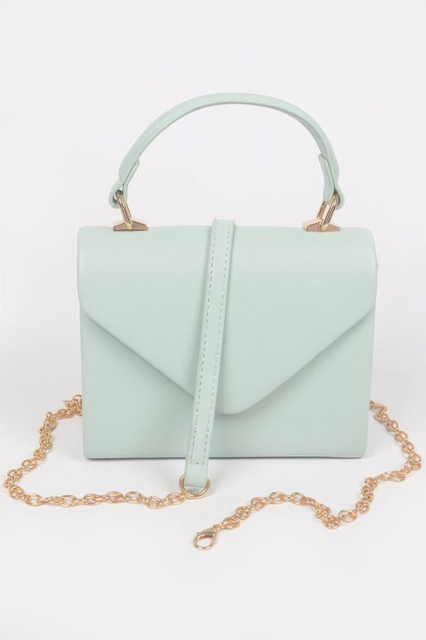 Faux Leather Handle Clutch with Gold-Chain Accent