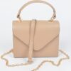 Faux Leather Handle Clutch with Gold-Chain Accent