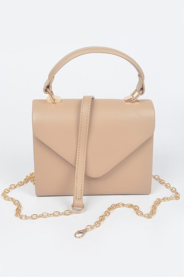 Faux Leather Handle Clutch with Gold-Chain Accent