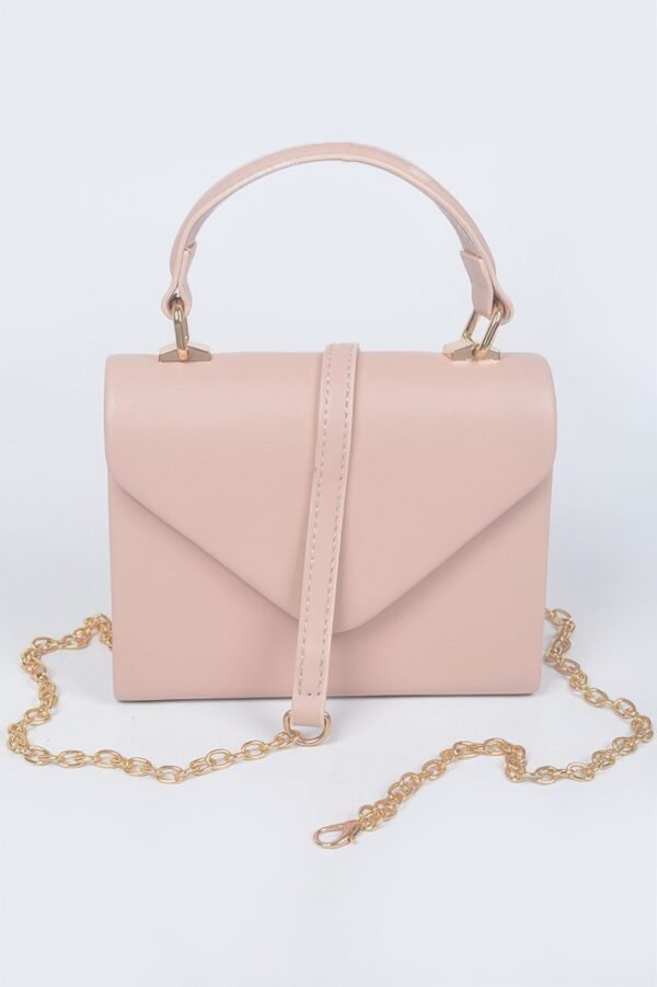 Faux Leather Handle Clutch with Gold-Chain Accent