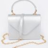 Faux Leather Handle Clutch with Gold-Chain Accent