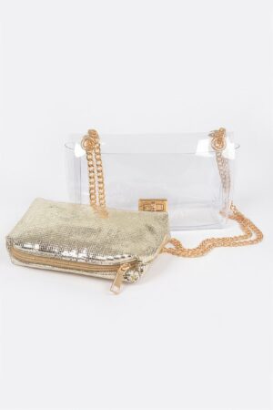 Clear PVC Clutch with Gold Chain & Shiny Pouch