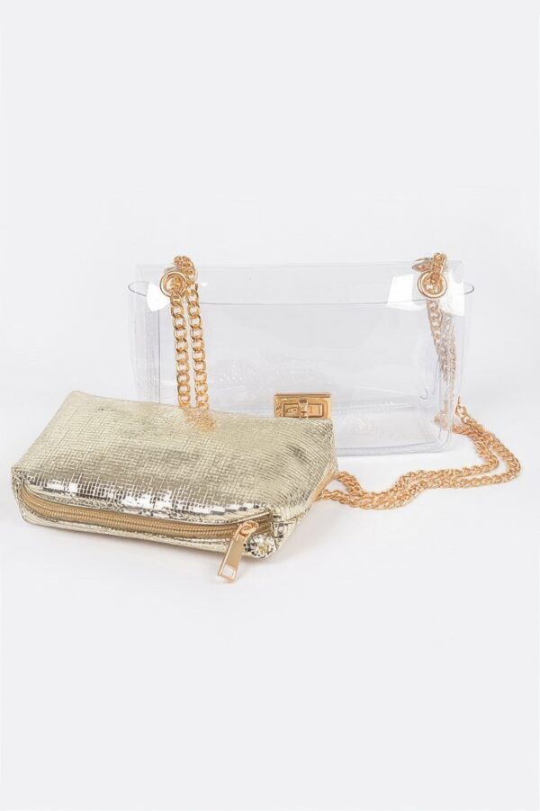 Clear PVC Clutch with Gold Chain & Shiny Pouch