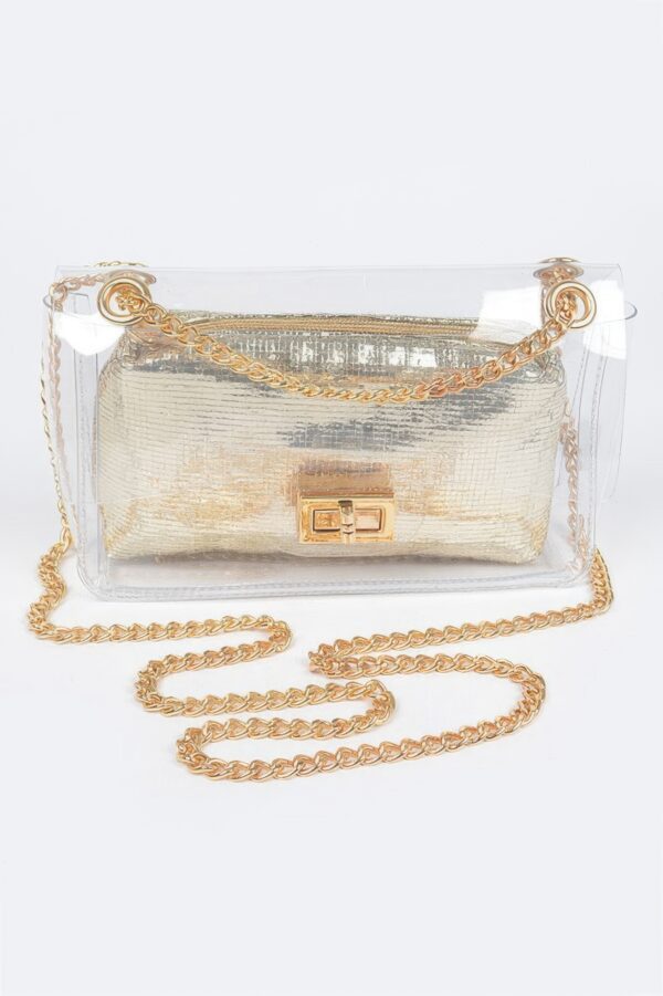 Clear PVC Clutch with Gold Chain & Shiny Pouch