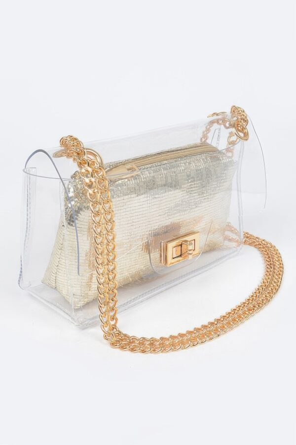 Clear PVC Clutch with Gold Chain & Shiny Pouch