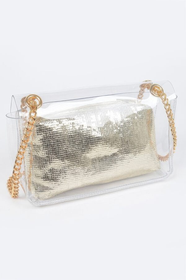 Clear PVC Clutch with Gold Chain & Shiny Pouch