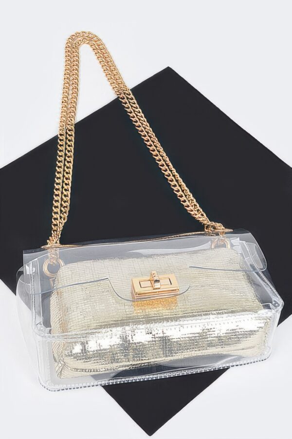 Clear PVC Clutch with Gold Chain & Shiny Pouch