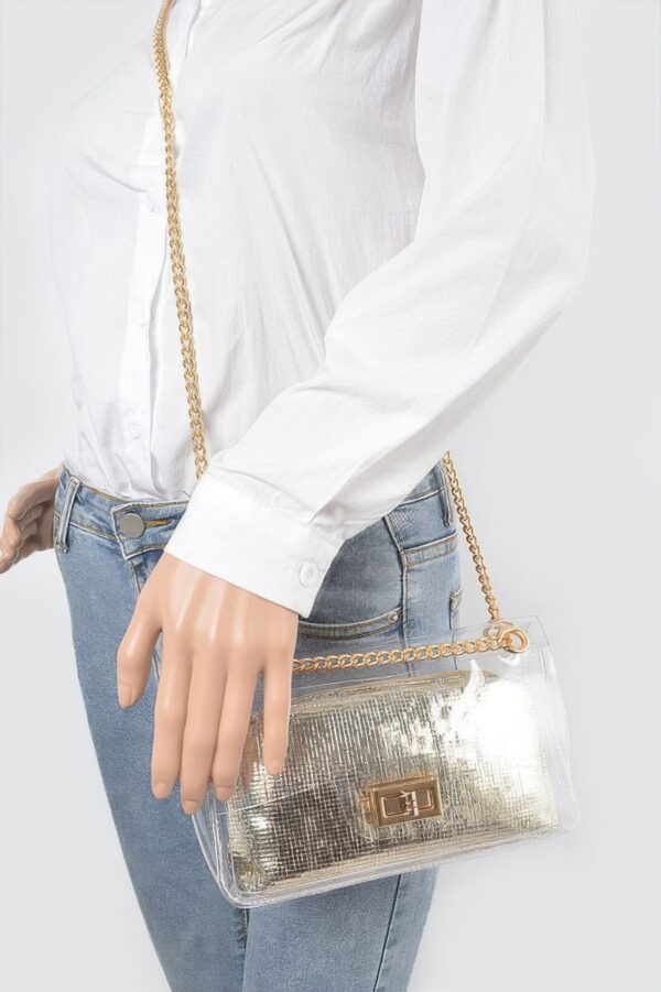 Clear PVC Clutch with Gold Chain & Shiny Pouch