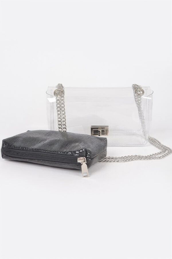 Clear PVC Clutch with Gold Chain & Shiny Pouch