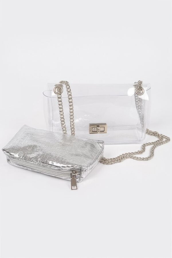 Clear PVC Clutch with Gold Chain & Shiny Pouch