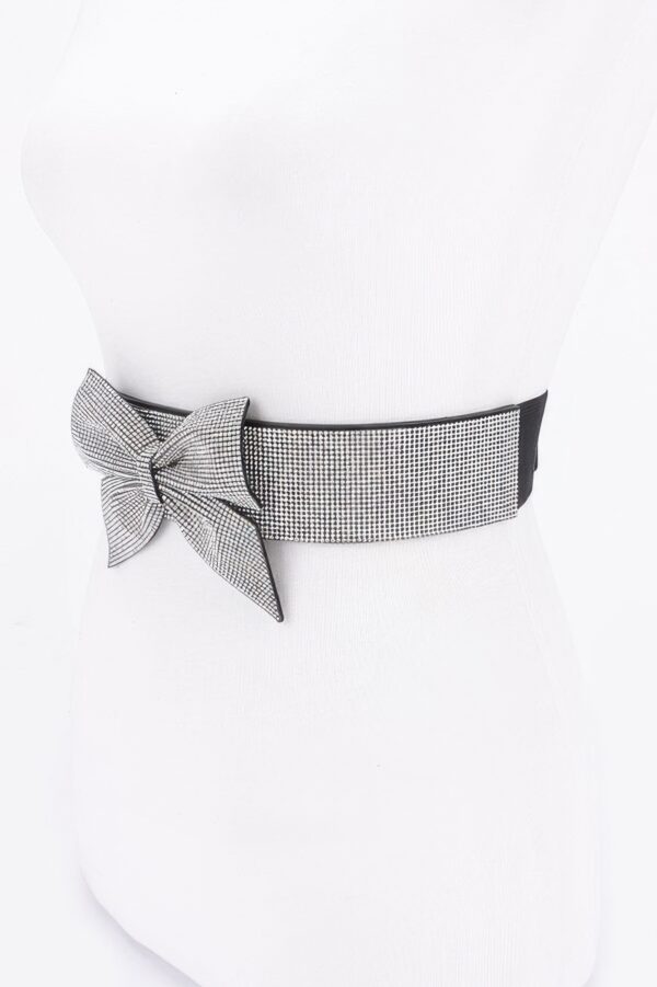 Rhinestone Ribbon Elastic Belt with Bow Accent
