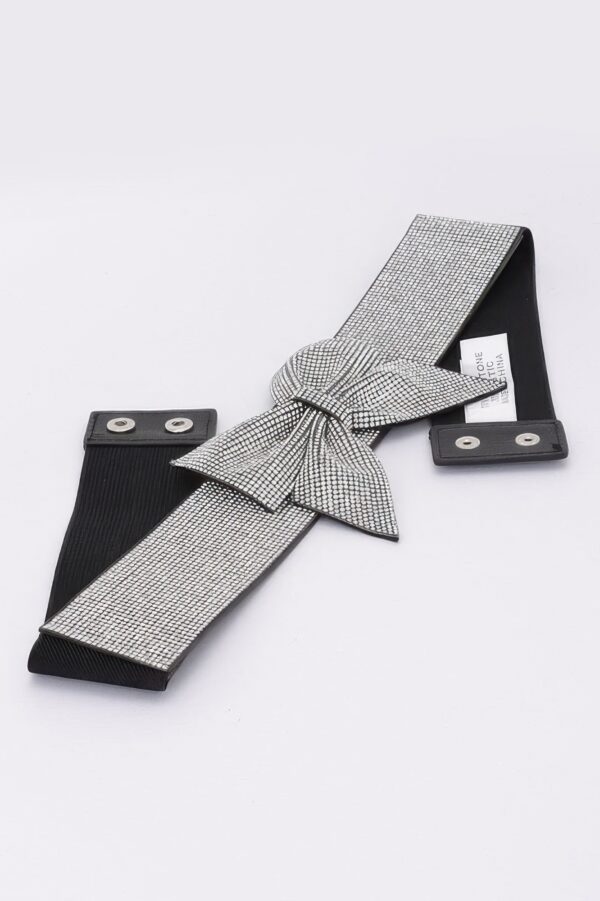 Rhinestone Ribbon Elastic Belt with Bow Accent