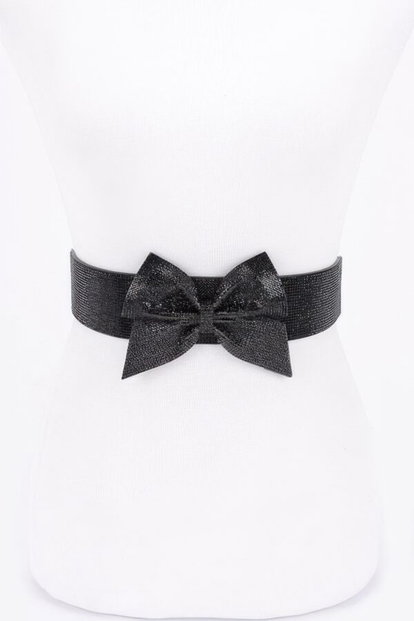 Rhinestone Ribbon Elastic Belt with Bow Accent