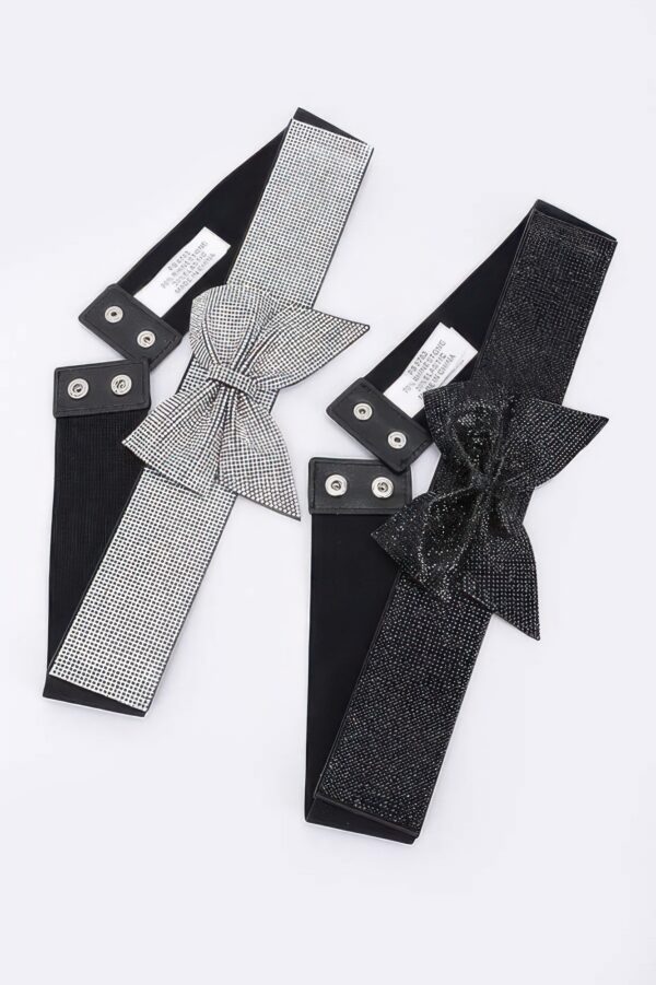 Rhinestone Ribbon Elastic Belt with Bow Accent