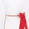 Slim Ribbon Chain Belt with Center Bow Accent