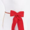 Slim Ribbon Chain Belt with Center Bow Accent