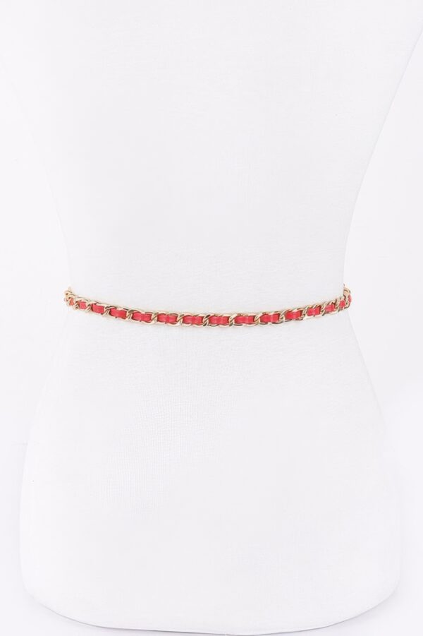 Slim Ribbon Chain Belt with Center Bow Accent