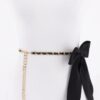 Slim Ribbon Chain Belt with Center Bow Accent