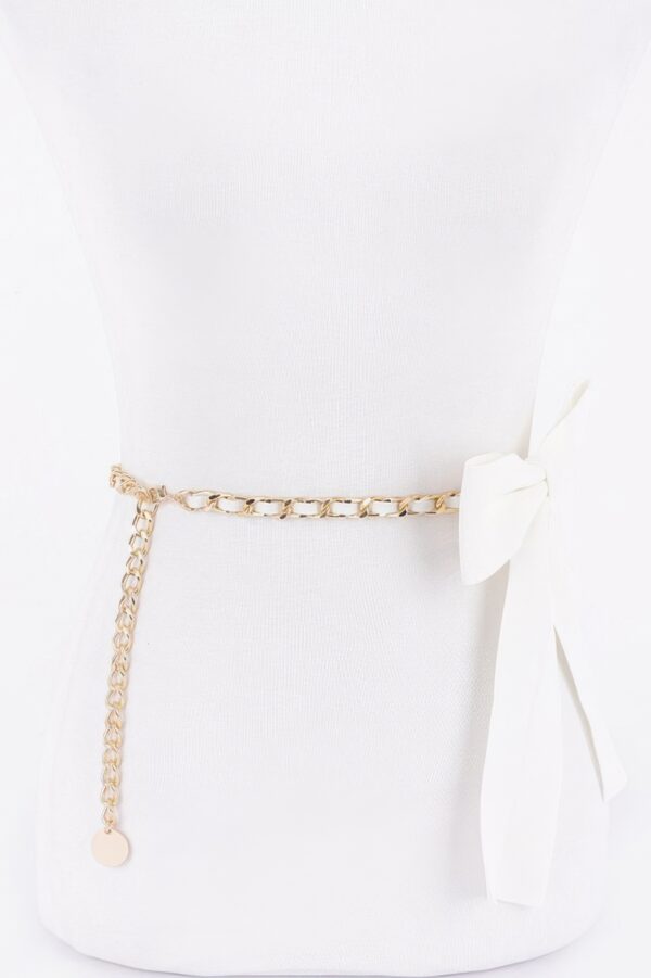 Slim Ribbon Chain Belt with Center Bow Accent