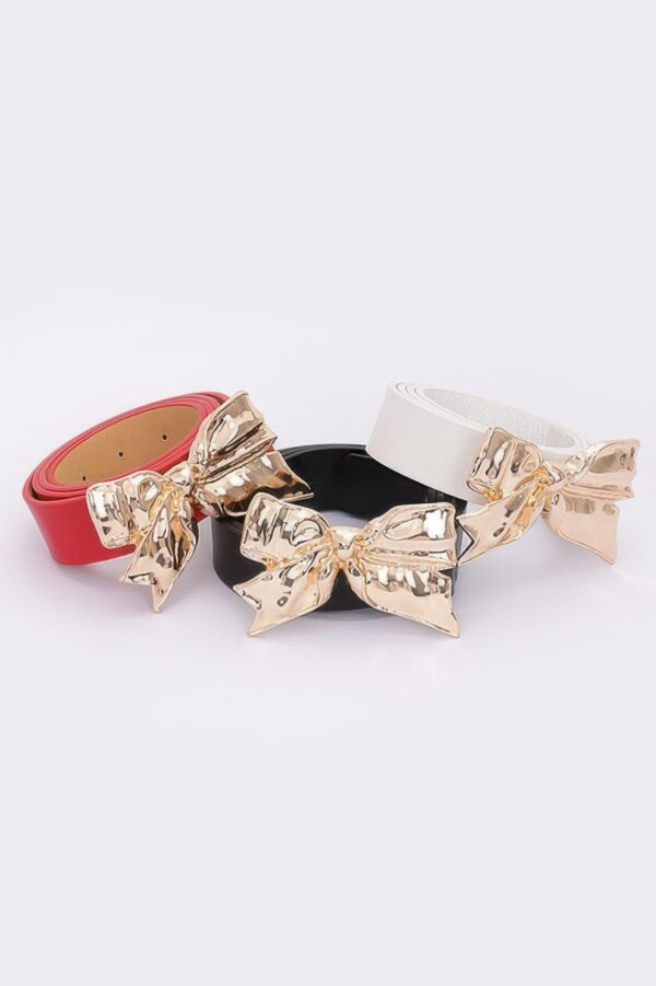 Metal Ribbon Buckle Belt with Bow Detail