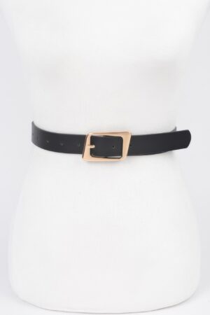 Slim Faux Leather Belt with Polished Metal Buckle