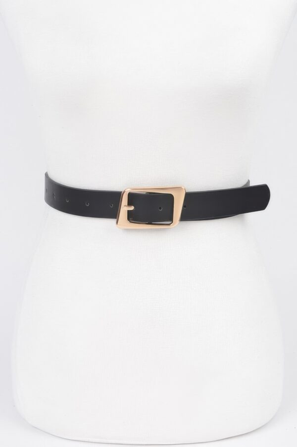 Slim Faux Leather Belt with Polished Metal Buckle