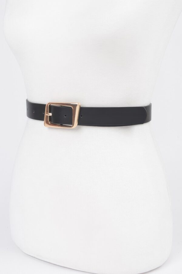 Slim Faux Leather Belt with Polished Metal Buckle