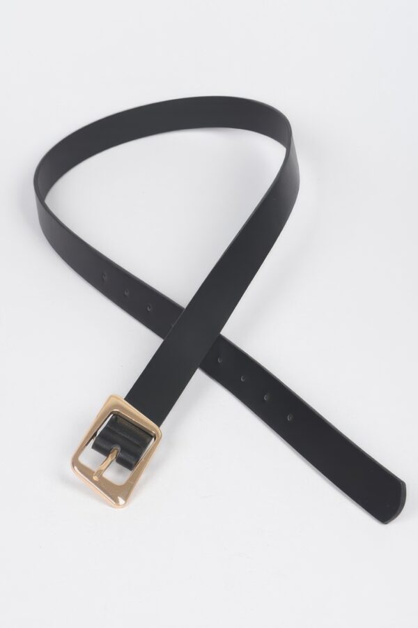 Slim Faux Leather Belt with Polished Metal Buckle