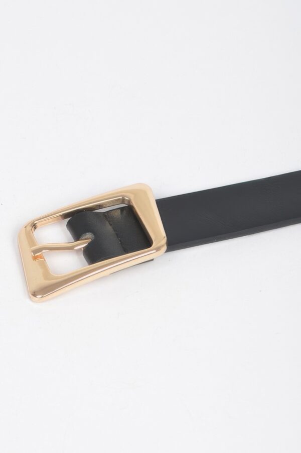 Slim Faux Leather Belt with Polished Metal Buckle
