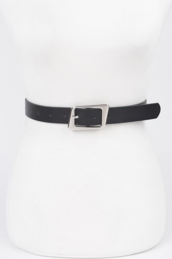 Slim Faux Leather Belt with Polished Metal Buckle