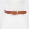 Slim Faux Leather Belt with Polished Metal Buckle