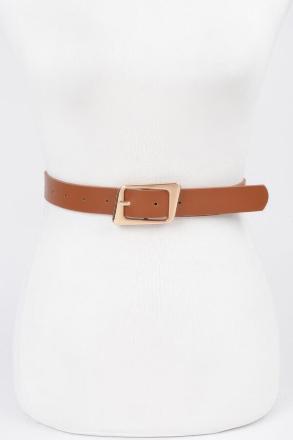 Slim Faux Leather Belt with Polished Metal Buckle