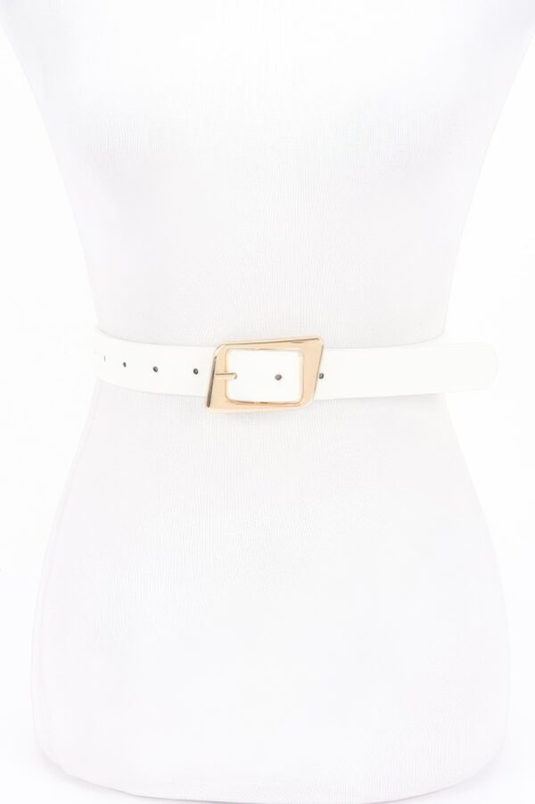 Slim Faux Leather Belt with Polished Metal Buckle